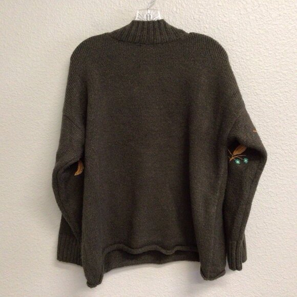 Vintage Cliche Floral Embroidered Mock Neck Pullover Sweater Green Size Large - Picture 7 of 8